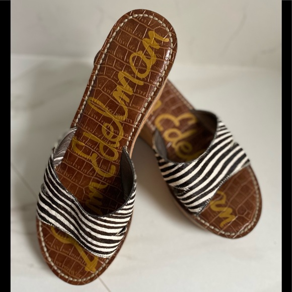 Sam Edelman Reid calf hair zebra print slide wedge sandals 8.5M - Picture 6 of 16